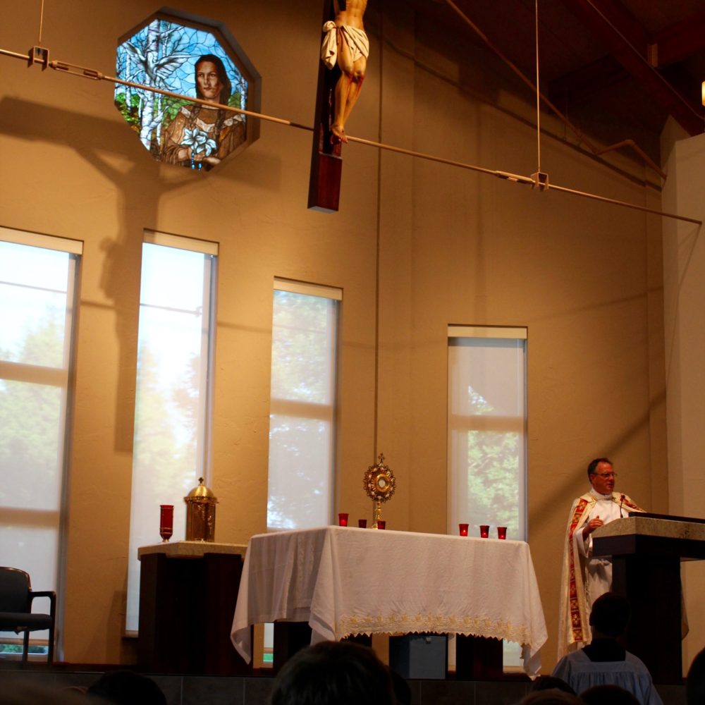 Chapel, adoration, Deacon preaching